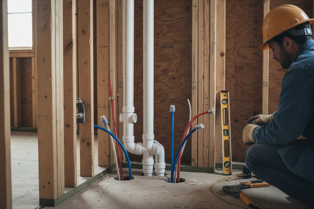 Drain and supply rough-in during Sump Pump Repair in Slingerlands